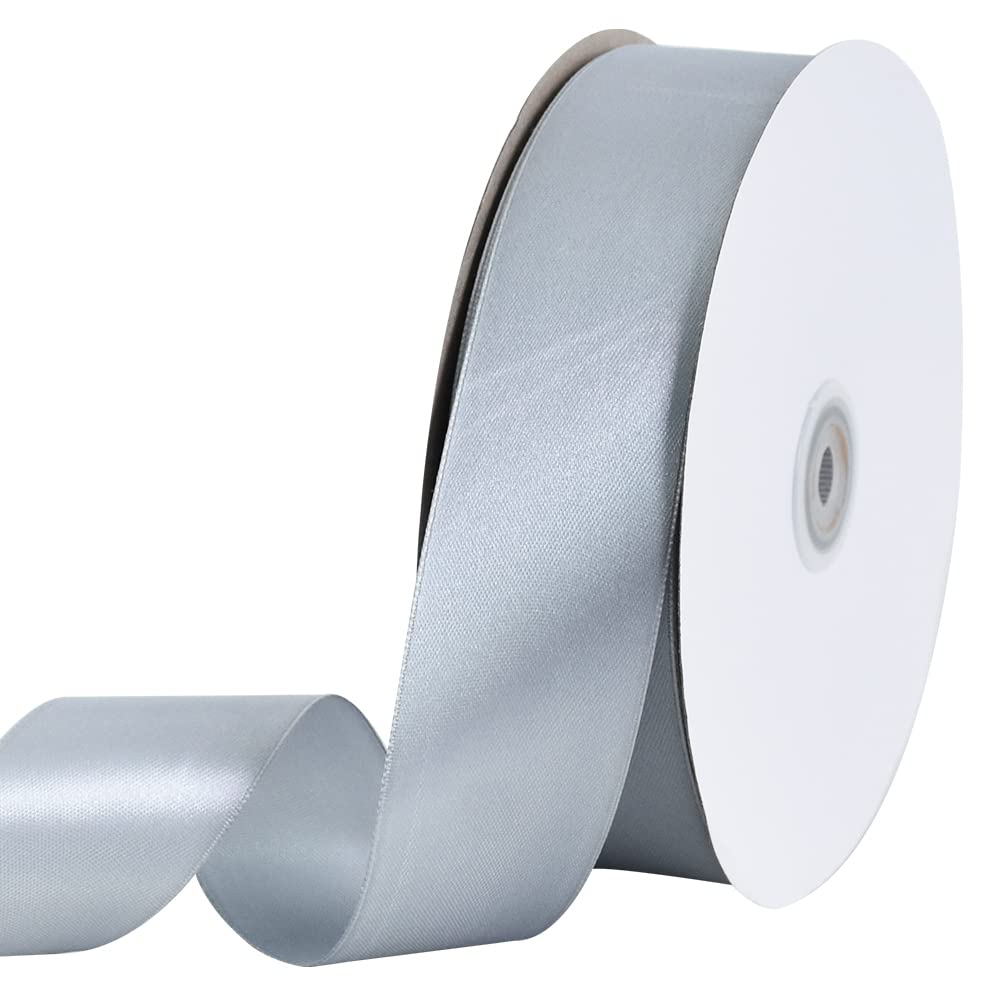 TONIFUL 1-1/2 Inch (40mm) x 100 Yards Silver Wide Satin Ribbon Solid Fabric Ribbon for Gift Wrapping Chair Sash Valentine's Day Wedding Birthday Party Decoration Hair Floral Craft Sewing — image 1