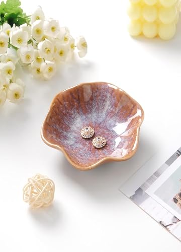 JAMEND CLXP 2PCS Lotus Leaf Shape Ring Holder Dish, Small Key Bowl, Ceramic Trinket Tray Jewelry Dish Organizing Necklace Earrings for Mom Friend Sister, All Jewelries Are NOT Included. White+Purple. - Thumbnail 5