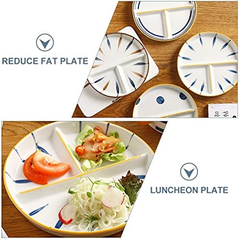 Cabilock 2pcs Tray Ceramic Divided Plate Compartment Tray 3 Sections Metal Round Plate Dish Dinner Desert Candy Plate for Home Kitchen, Assorted Color
