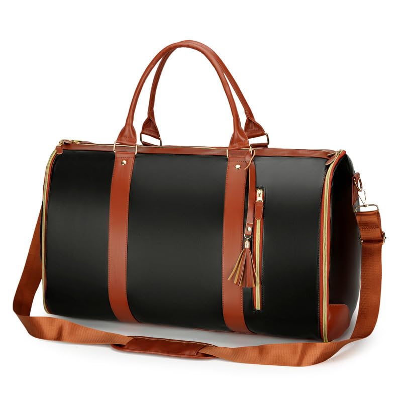 Foldable Travel Duffel Bag with Wheels & Handle - Expandable Carry-On Luggage for Airplane, Gym, Weekend Trips - Water-Resistant, Lightweight, 60L Capacity(White/Brown) (Blackish-brown)4