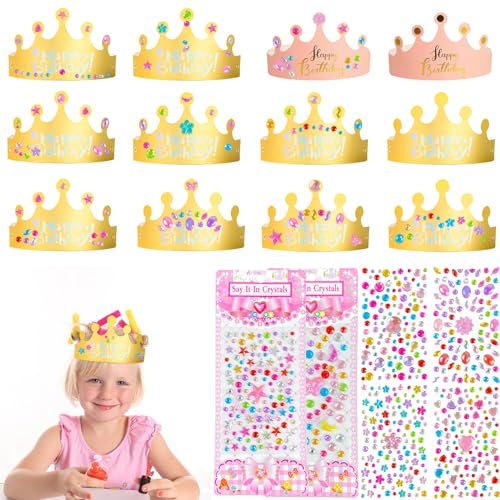 Lithyc 18-Teilige Krone Kindergeburtstag – Diy-Set Mit Goldenen Kronen Basteln – Goldene Kronen Basteln Kindergeburtstag Mit Edelsteinaufklebern