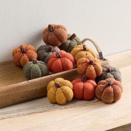 Image of Cozy Mini Knit Pumpkin Set of 12 (Spiced Maple Full Set) | Spiced Maple Full Set, Autumn Table Decor, Fall Thanksgiving Table, Gift for Friend