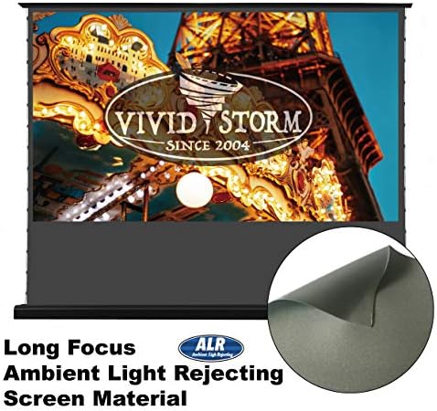 VIVIDSTORM Cinema Electric Portable/Pop up/Floor-Rising Tensioned Floor Screen,Motorized Floor-Rising Projection Screen,100-inch Diag 16:9,Ambient Light Rejecting,12V Projector Trigger，VLDDSTALR100H