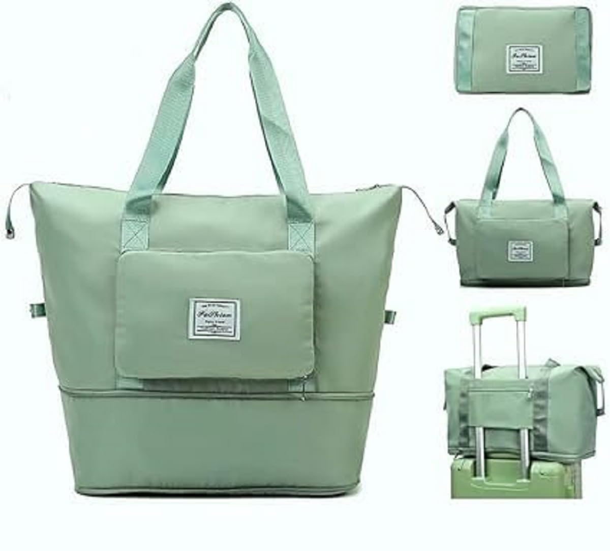 41 Liter Waterproof Travel Duffel Bag for Women & Men Nylon Small Carry-On Handbag with Dry-Wet Pocket, Shoulder Strap & Luggage Sleeve Gym, Sports, Weekend, Shopping (Light Green)-image-16