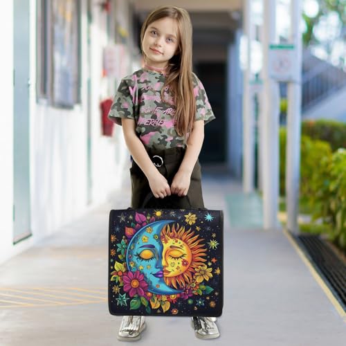 Image of 3 Ring Zipper Binder with Shoulder Strap Colorful Moon Sun Astrology 1.5 inch Binders Keeper Large Capacity Multi Pockets for School Office Supplies