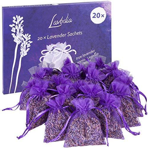 LAVODIA Lavender Bags: 20 Premium Lavender Sachets with Natural, Dried Lavender Flowers - Closet Freshener and Natural Scents for Drawers, Lavender Scent to Relax and Sleep - Lavender Sachet Bags