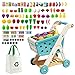 Jovow 102pcs Kids Shopping Cart Trolley Play Set with Pretend Food and Accessories,Perfect for Ages 3+ Pretend Play and Role-Playing Games