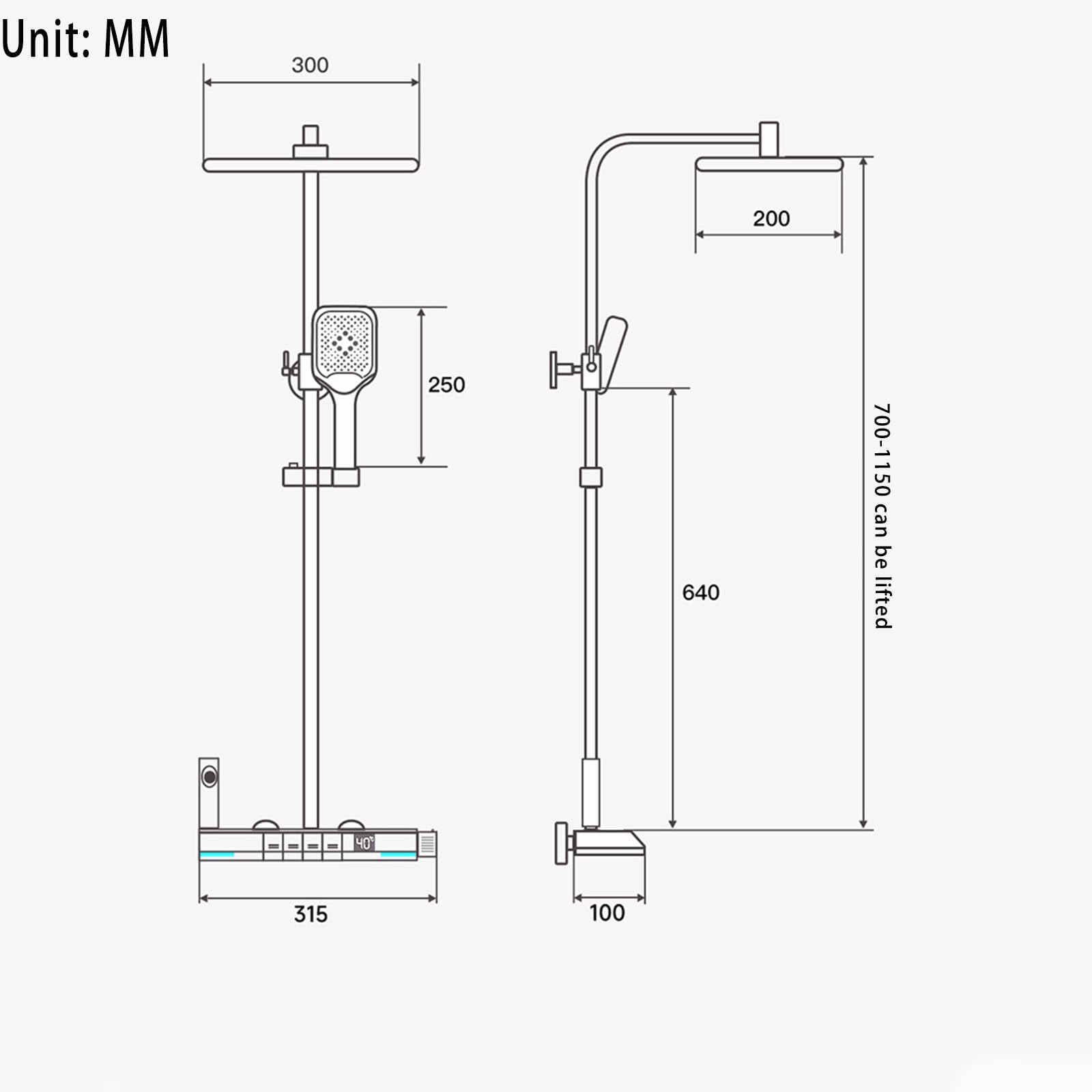 Set Doccia con Rubinetto termostatico e Display Digitale, Accessori a Vista con soffione, doccetta a 3 funzioni, beccuccio per Vasca, doccetta per Bidet, Bianco (Bianco A)