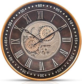 Samilito 61 cm Wanduhr mit echten beweglichen Zahnrädern, übergroße große industrielle Steampunk-Wanduhr, antike goldene große römische Ziffer, leise Metall-Wanduhr für Wohnzimmerdekoration, Büro,