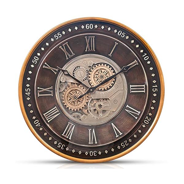 Samilito 61 cm Wanduhr mit echten beweglichen Zahnrädern, übergroße große industrielle Steampunk-Wanduhr, antike goldene große römische Ziffer, leise Metall-Wanduhr für Wohnzimmerdekoration, Büro,