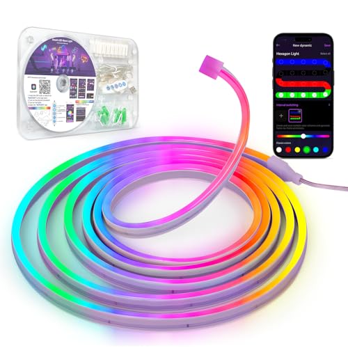 Kangtaixin Neon Striscia LED 3 Metri, Silicone Luci al Neon Flessibile Funziona con APP, DIY Forma, Sincronizzazione Musica, Camera, Cortile, Giardino, Patio, Gaming, Festa Decorazione