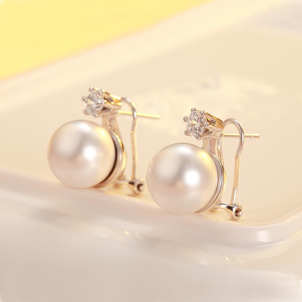 jiamiaoi 925 Sterling Silver Pearl Diamond Earrings for Women, Hypoallergenic Pearl Stud Earrings 8mm-13mm - Image 4