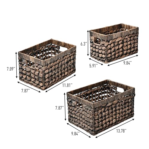 happimess BSK2012B-3SET Hayden Bohemian Cottage Handwoven Hyacinth Rectangular Nesting Wicker Baskets with Handles, Brown (Set of 3), Seagrass Containers for Decoration in Living Room, Bedroom by happimess - Image 2