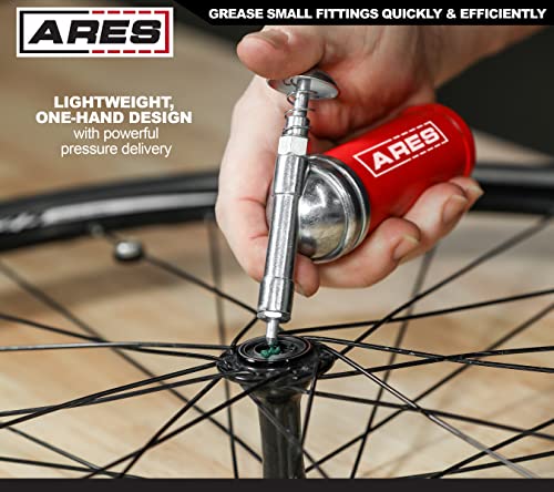 Image of ARES 53010 - 3-Ounce Push-Type Mini Grease Gun - Needle Nozzle Easily Greases Small Fittings - One-Handed Operation - 3000 PSI Working Pressure
