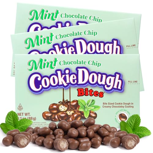 Mint Chocolate Chip Bite Sized Edible Cookie Dough, Creamy Coating, Dessert and Ice Cream Toppers, 3.1 Ounces (Pack of 3)