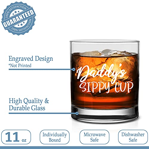 Neenonex Daddy's Sippy Cup Whiskey Glass Funny New Dad Gifts Old Fashion Rocks Glass (White_Print) #TOP7