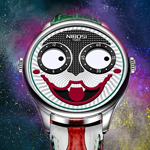 MASTOP Unisex Watches Creative Design Clown Dial Leather Strap Sport Quartz Waterproof Fashion Joker Wristwatch2