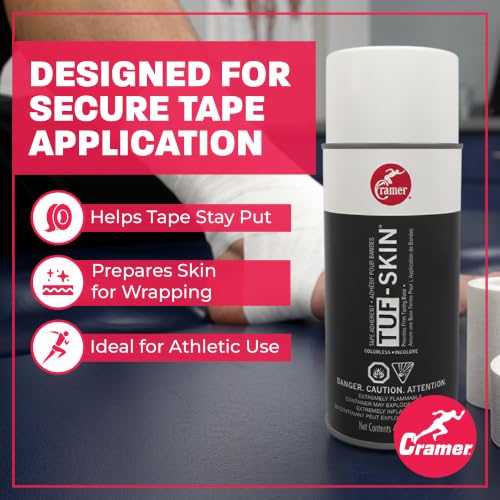 Image of Cramer Tuf-Skin Pre Tape Spray, Firm Adhesive Base to Secure Gymnasts Clothing, Underwrap & Kinesiology Tapes, Long Lasting Hold, Prevents Blisters, Athletic Training Supplies, Colorless