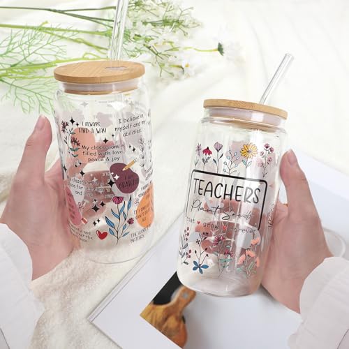 2pcs Teacher Appreciation Gifts - Gifts for Teachers Women Men - Best Teacher Gifts - Teacher Gifts for Teachers\' Day/Appreciation Week/Back to School, Thank You Teacher Gifts - 16oz Glass Cup - Thumbnail 5