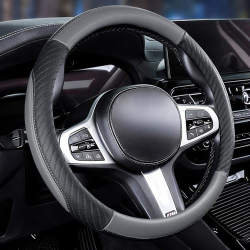 Car Steering Wheel Cover Leather - Soft Microfiber Steering Wheel Cover Universal Size M 37-38cm /14.5-15inch Anti-slip Breathable Gray