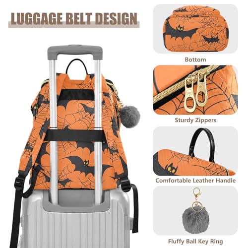 KLL Halloween Spider Web Bat Orange Backpack for Women Fashion Casual College Bookbag Daypack for Shopping Sports Travel4