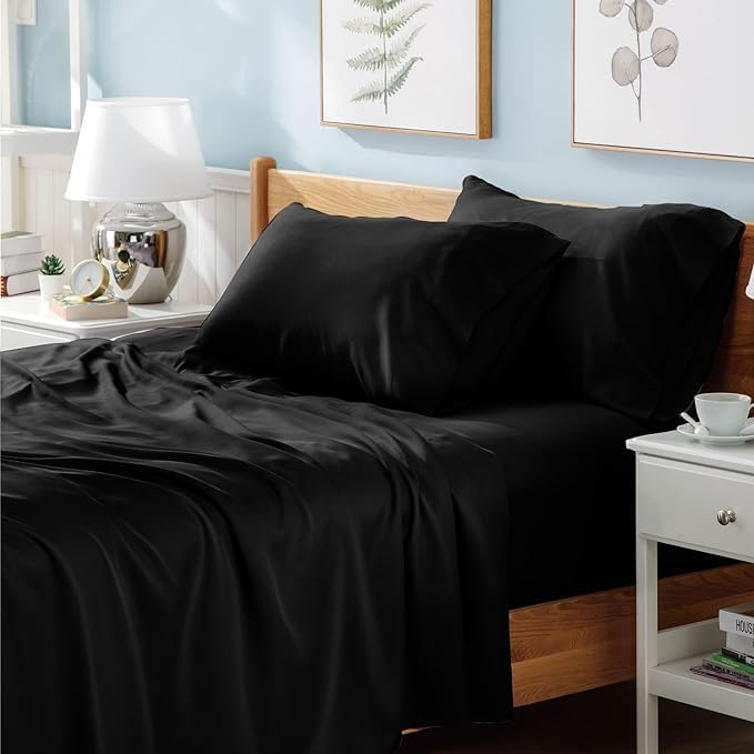 Prime Linens Flat Sheet Poly Cotton Percale Breathable Bed Top Sheet Wrinkle, Shrinkage and Fade Resistant Flat Bed Sheets (Black, Double(230Cm x 250Cm))