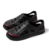  JampoL Baotou – chaussures croco décontractées for Couple, sandales de plage, pataugeoire, chaussures d\'extérieur respirantes à semelle souple, 2023(1018blackred,43 EU)