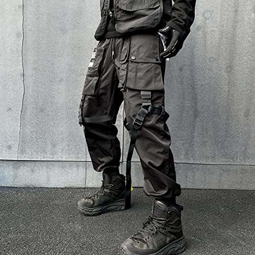 Men's Jogger Pants Punk Cargo Baggy Techwear Hip Hop Harem Pants Streetwear Tactical Track Pants Black-47 Large #TOP4