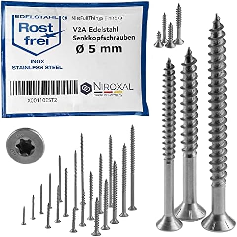 Stainless Steel TORX countersunk Head Screw Made of V2A 5-mm Thick 25-mm Screw Length 100 Pieces 18-mm Partial Thread Wood Screw 5x25 A2 Cover