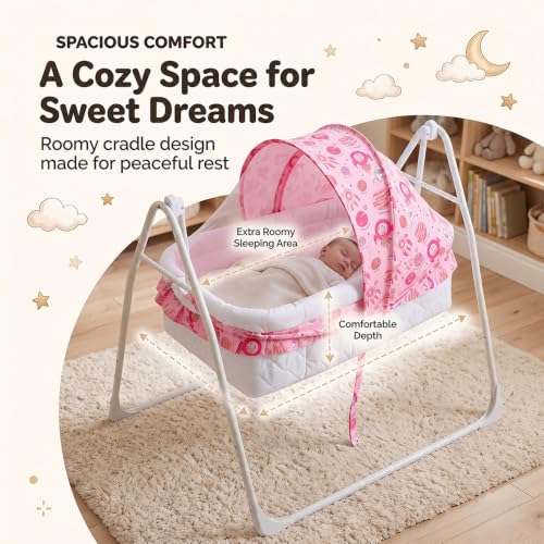 Image of StarAndDaisy Baby Cradle for Newborn Baby, Baby Bassinet with Swing Lock & Velcro Straps, Stable Baby Swing Cradle for Sleeping & Rest, Secure and Comfortable Infant Cradle