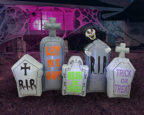 7 Foot Long Halloween Inflatable Tombstones Pathway Scene Haunted House Prop Grim Reaper LED Lights Decor Outdoor Indoor Holiday Decorations, Blow up Lighted Yard Decor, Lawn Inflatables Home Family