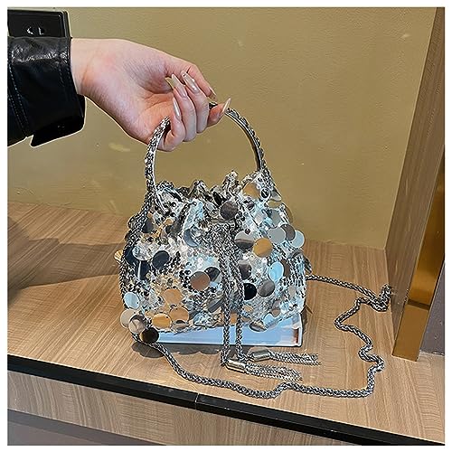 Romanticdesign DB12-EB-052-SILVER Women Fashion Evening Handbag Sparkly Metal Tassel Sequin Clutch Crossbody Bag thumb #3