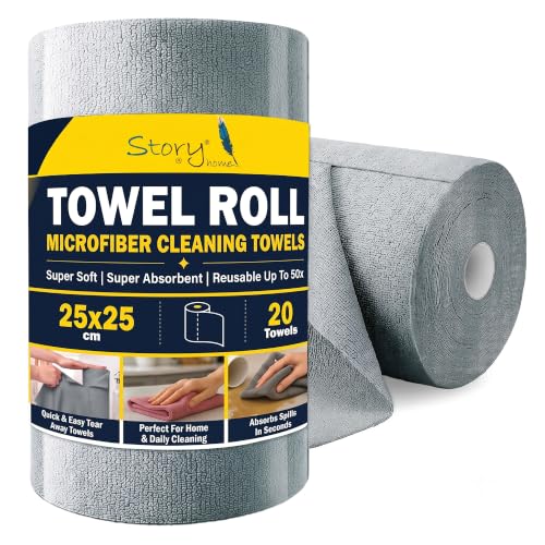 Story@Home 20 X All Purpose Microfiber Reusable Cleaning Cloth Towels, Grey | REUSABLE upto 4000 Times (PAPER TOWEL ALTERNATIVE) Tear N’ Wipe Lint Fre