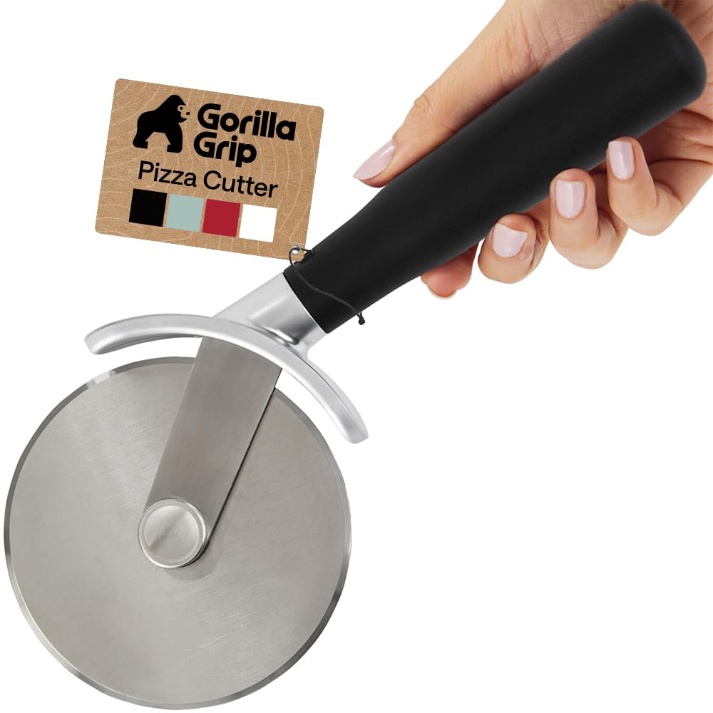 BPA-Free Large Pizza Cutter Wheel, 9 Inch, Sharp Stainless Steel Blade, Slip Resistant Handle with Thumb Guard Protection, Slice Thick or Thin Pizzas, Pie, Pastries in Seconds, Black