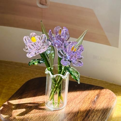 UICerland Pequeños ramos de cristal, decoración de escritorio, frescura, meditación fresca, reducción de estrés, alegría, buena recuperación, regalo mutuo (peonías violetas)