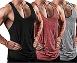 LecGee Mens 3 Pack Gym Tank Tops Dry Fit Y-Back Workout Muscle Tee Stringer Bodybuilding T-Shirts