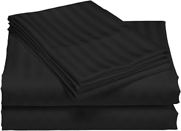 1200 Thread Count 100% Egyptian Cotton Superior Wrinkle Resistant 3PC Stripe Bed Sheet Set Twin, Black