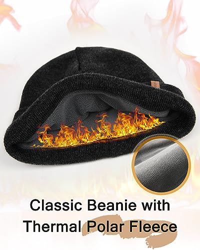 Image of FURTALK Mens Beanie Fleece Lined Winter Hats Double Layered Stylish Knited Cuffed Plain Hat