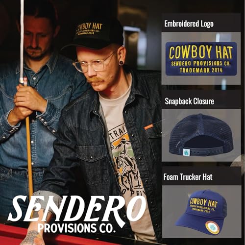 Image of Sendero Provisions Co. Cowboy Adjustable Snapback Foam Trucker Hat with Embroidered Design & Mesh Back for Breathability