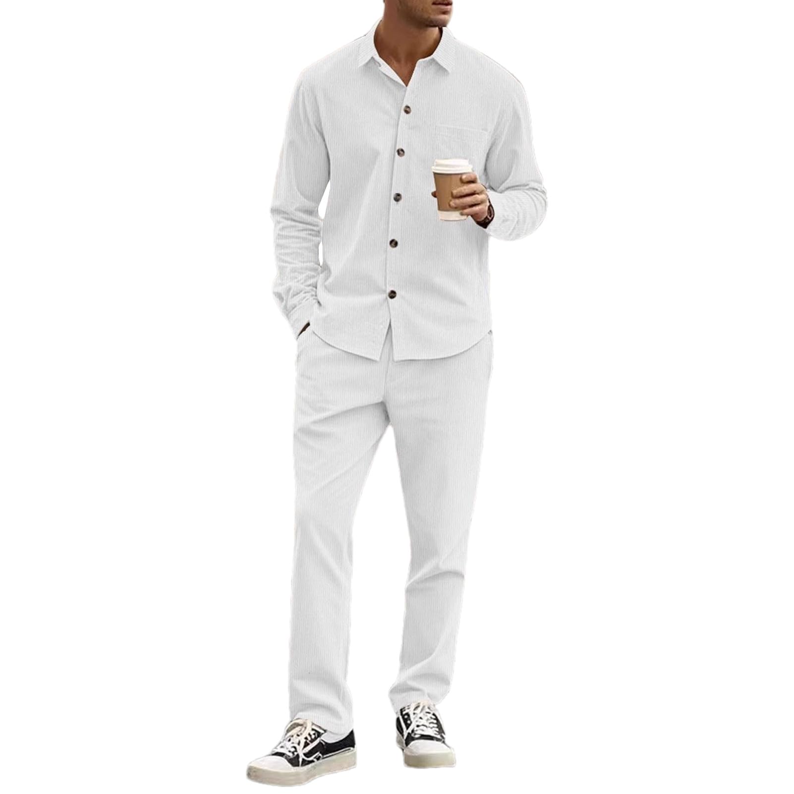 FENAC Nave Uomo Hawaiana Camicia E Pantaloncini Button Down Manica
