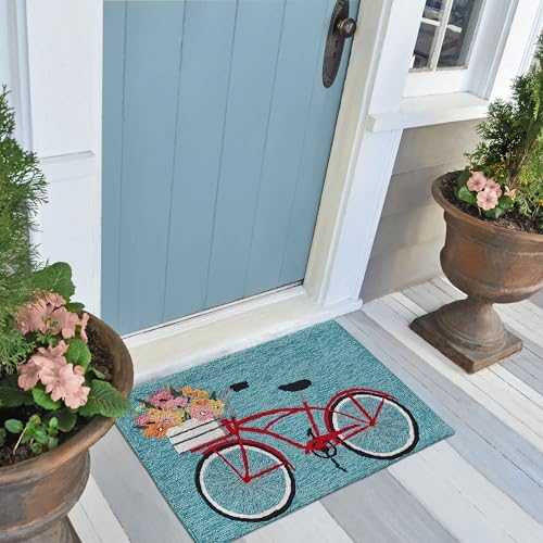 Liora Manne Frontporch Indoor Outdoor Rug - Novelty Design, Hand Hooked, Weather Resistant, UV Stabilized, Foyers, Porches, Patios & Decks, Bike Ride, 2'6 x 4'