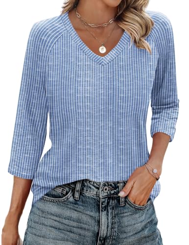 Image of Zeagoo 3 /4 Length Sleeve Womens Tops Casual V Neck Shirts Soft Basic Tees