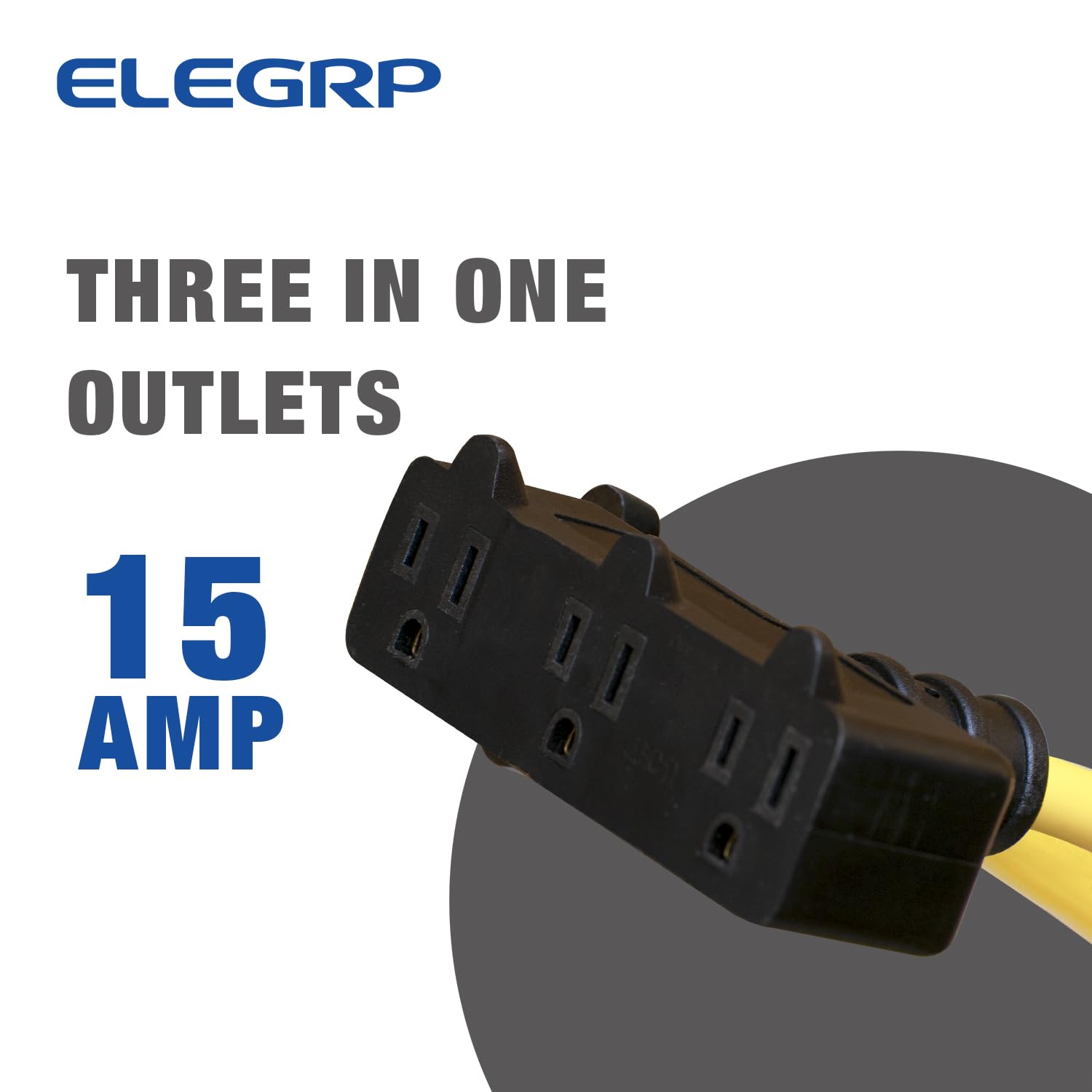 ELEGRP 3-Fuß Verlängerungskabel 12/3 SJTW – 15A, Mit GFCI-Autoreset, 3 Steckdosen, Gelb