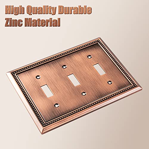 Image of Sunken Pearls Heavy Duty Decorative Wall Plate Switch Plate Outlet Cover (Triple Toggle, Antique Copper)