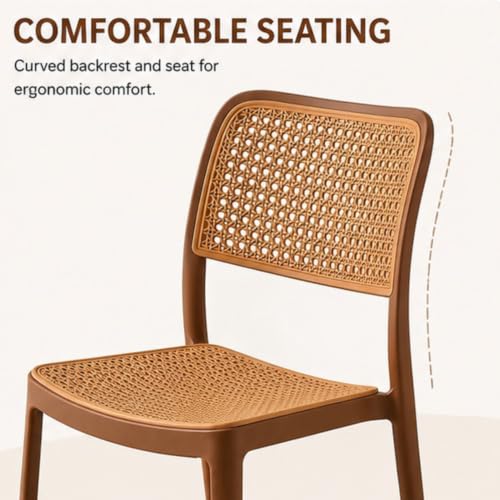 Image of NARSA Modern Rattan Style Dining Chair for Home & Cafe | Cane Pattern Plastic Chair with Ergonomic Backrest | Lightweight & Durable Indoor Outdoor Seating Chair (Brown, Armless, Set of 1)
