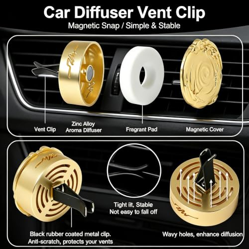 Image of Car Air Freshener Diffuser Vent Clip, Aroma Diffuser Refills, Aromatherapy Diffusers for Fragrance Car Accessories Decoration, Gift for Women Men Dad Mom (Gold)