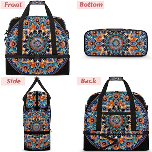 Large Weekender Overnight Bags Travel Duffel Bag for Women Men Ethnic Mandala Toho Colorful Gym Bags With Shoe Compartment Foldie Travel Tote Bag Carry On Personal Item Bag for Travel Gym Sports3