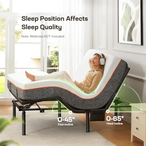 Image of Marsail MS01-1 Queen Adjustable Bed Base with Massage, 4 Ports USB A&C Adjustable Bed Frame with Under-Bed Nightlight, 3 Minutes Fast Assembly, Wireless Control Adjustable Bed with 4 Height Options