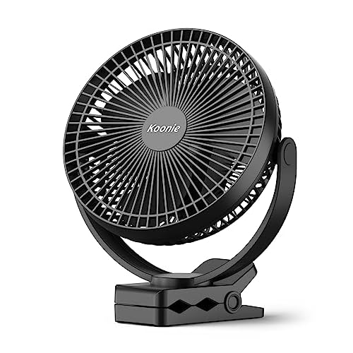 Koonie 10000mAh Clip on Fan Rechargeable, 8-Inch Battery Operated Desk Fan, USB Fan, 4 Speeds, Strong Airflow, Sturdy Clamp for Golf Cart Office Desk Outdoor Travel Camping Tent Gym Treadmill,Black