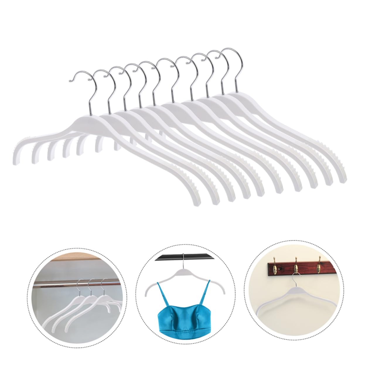 KOMBIUDA Grucce Bianche in Plastica Abs, Antiscivolo, Confezione da 12 Pezzi, Struttura Robusta Salvaspazio per Armadio e Guardaroba